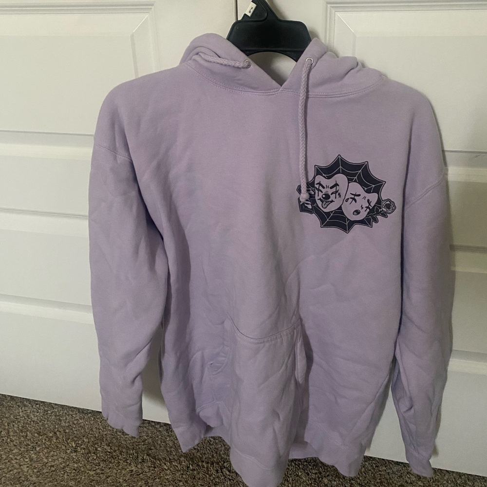 Area 15 merch clown laugh now cry later future fantasy delight lavender sweater